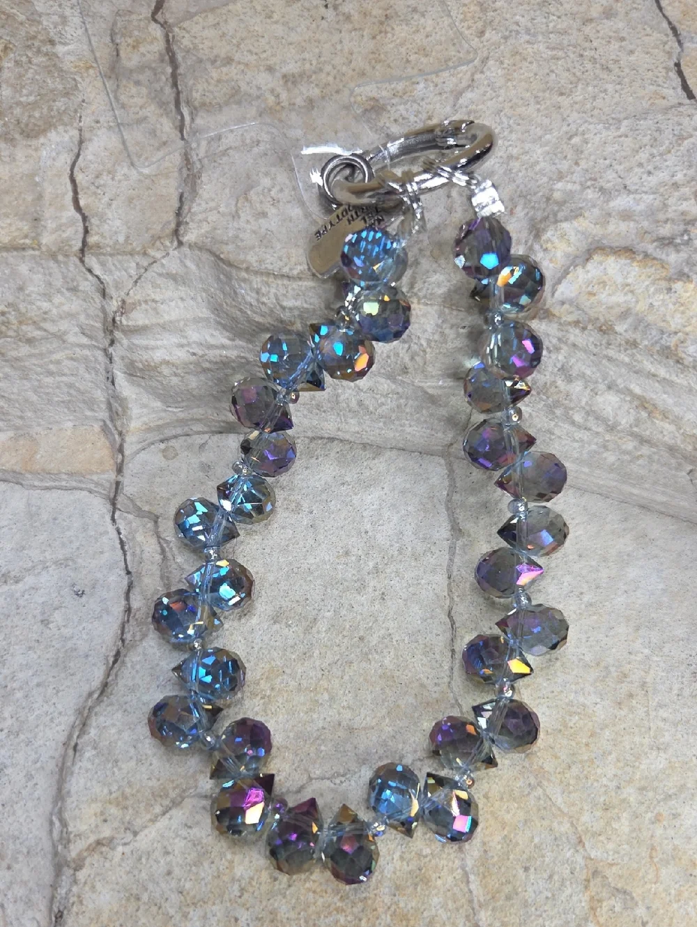 Iridescent Faceted Crystal Beaded Bracelet Phone Charm Keychain